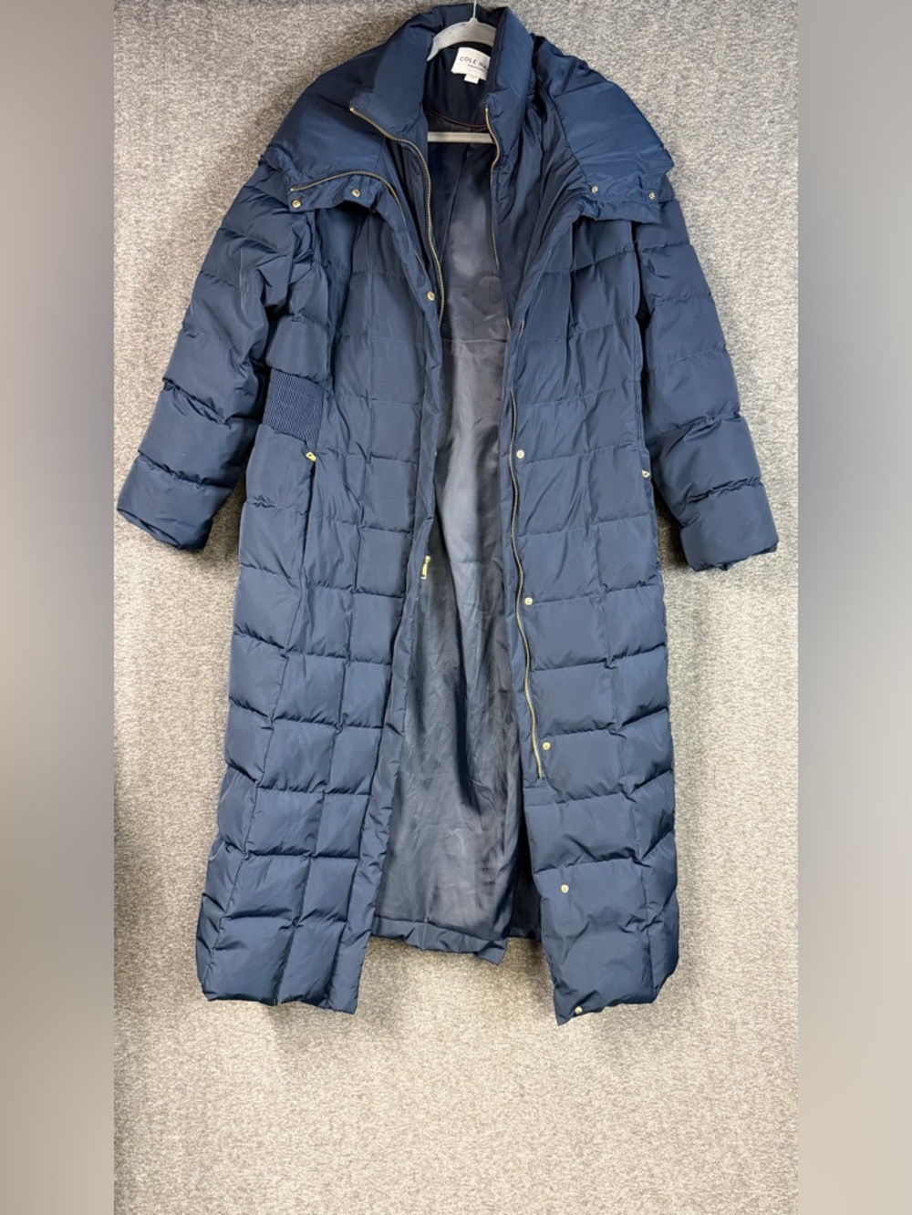 Cole Haan Long Puffer Coat 1X Navy Hooded Quilted Jacket NWOT